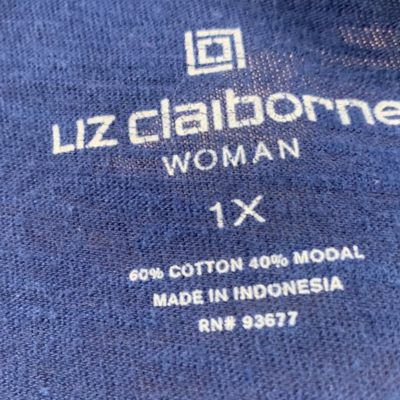 Liz Claiborne Women Short Sleeve Cotton Modal Blend Navy Blue Top Size 1x Casual - Picture 7 of 8